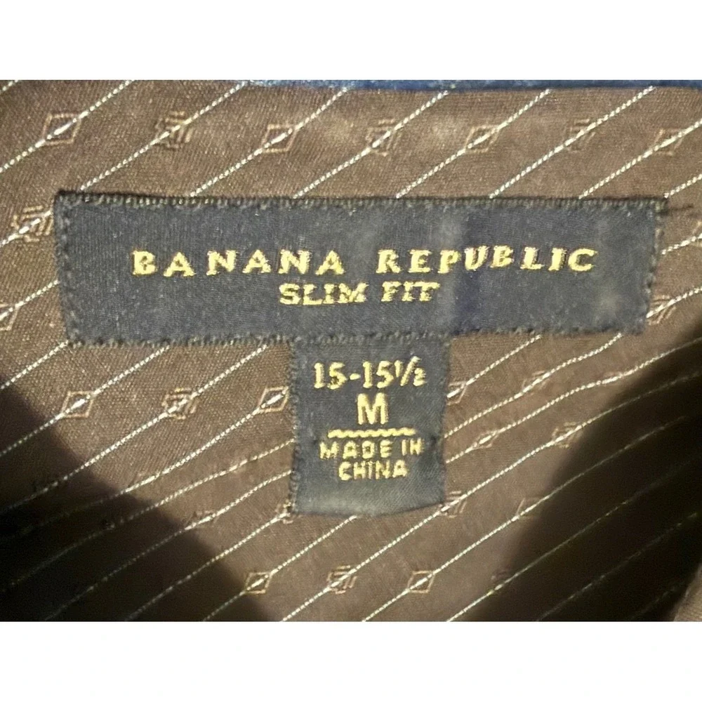 Banana Republic Slim Fit Button Down Shirt Mens M Brown Striped Woven In Italy